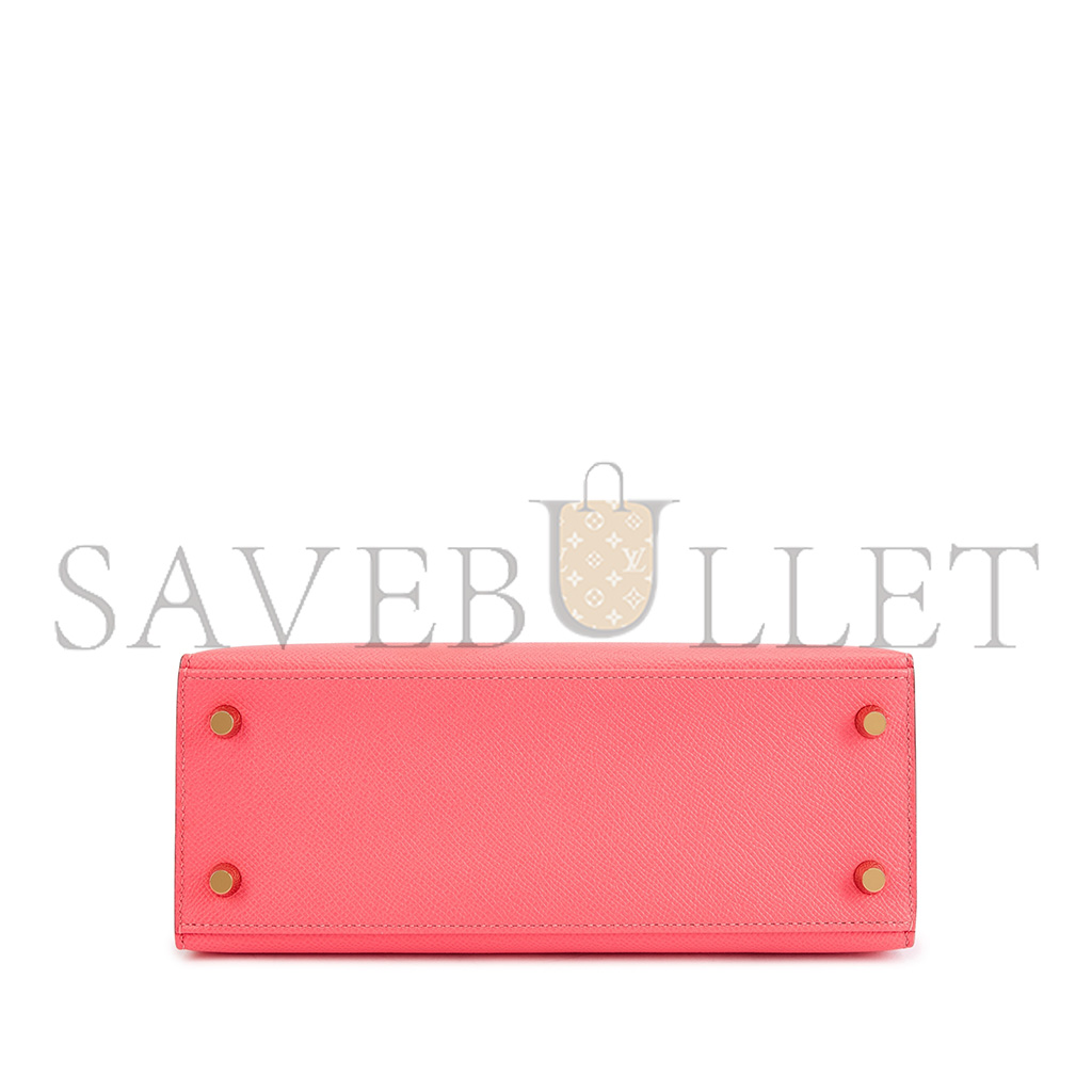 HERMÈS MASTER ROSE AZALEE EPSOM KELLY 25 SELLIER GOLD HARDWARE (25*17*7cm) 